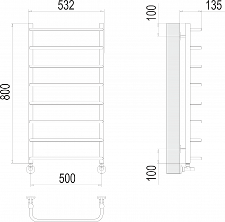 Стандарт П8 500х800  Полотенцесушитель  TERMINUS Елец - фото 3