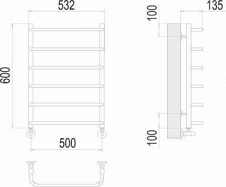 Стандарт П6 500х600  Полотенцесушитель  TERMINUS Елец - фото 3