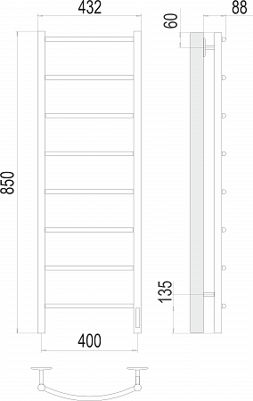 Классик П8 400х850 Электро Полотенцесушитель  TERMINUS Елец - фото 3